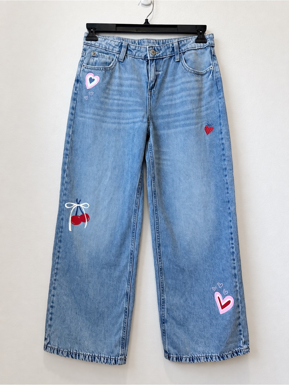 Thereabouts Girls 12.5 Plus Baggy Jeans Hearts Cherries Y2K Wide Leg